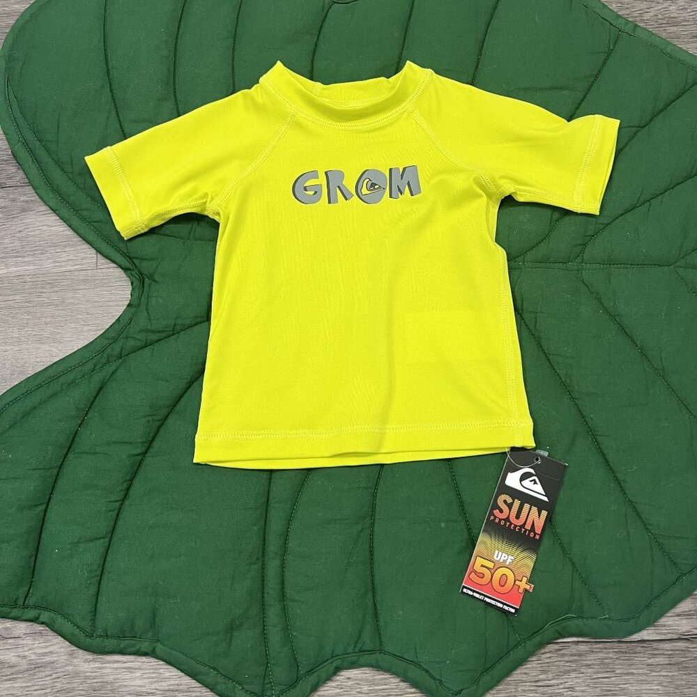 Quiksilver Baby Toddler 12M Yellow Grom Short Sleeve Rash Guard Swim Top Shirt